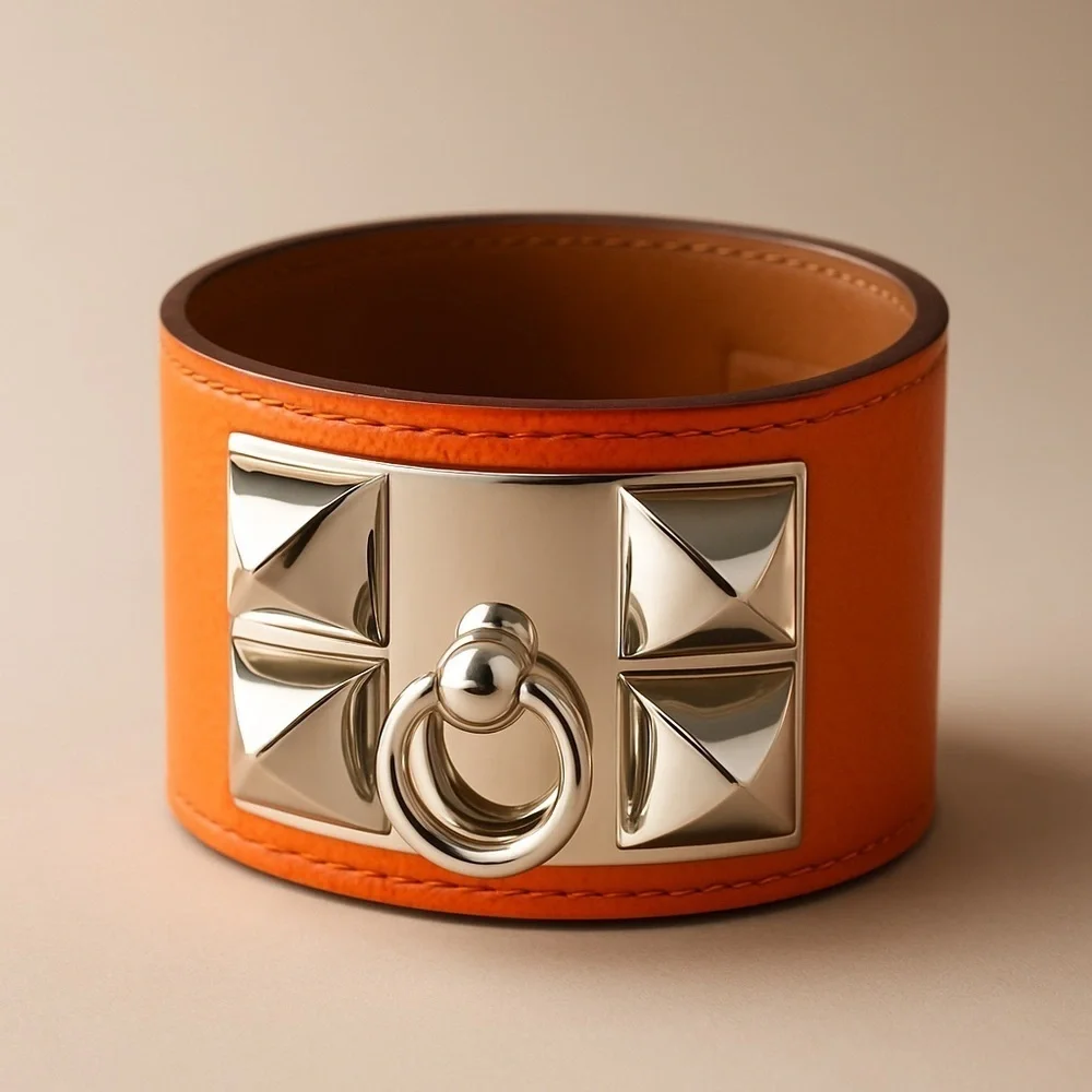 Hermès Collier de Chien (CDC) Wide Leather Cuff Bracelet – Orange